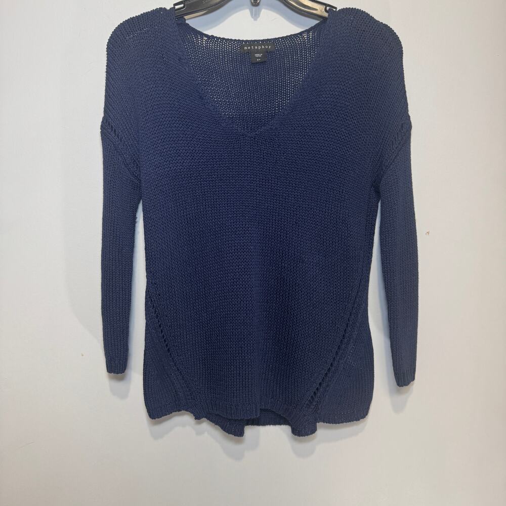 Metaphor women's Navy Blue V-neck‎ long-sleeve knit sweater Size S
